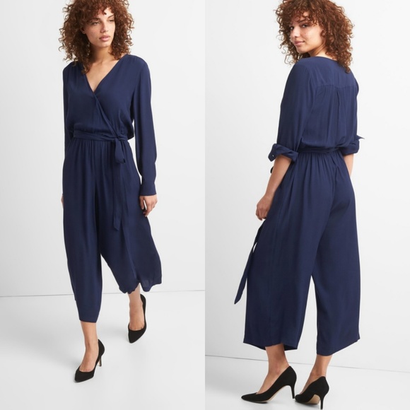 gap long sleeve wrap jumpsuit